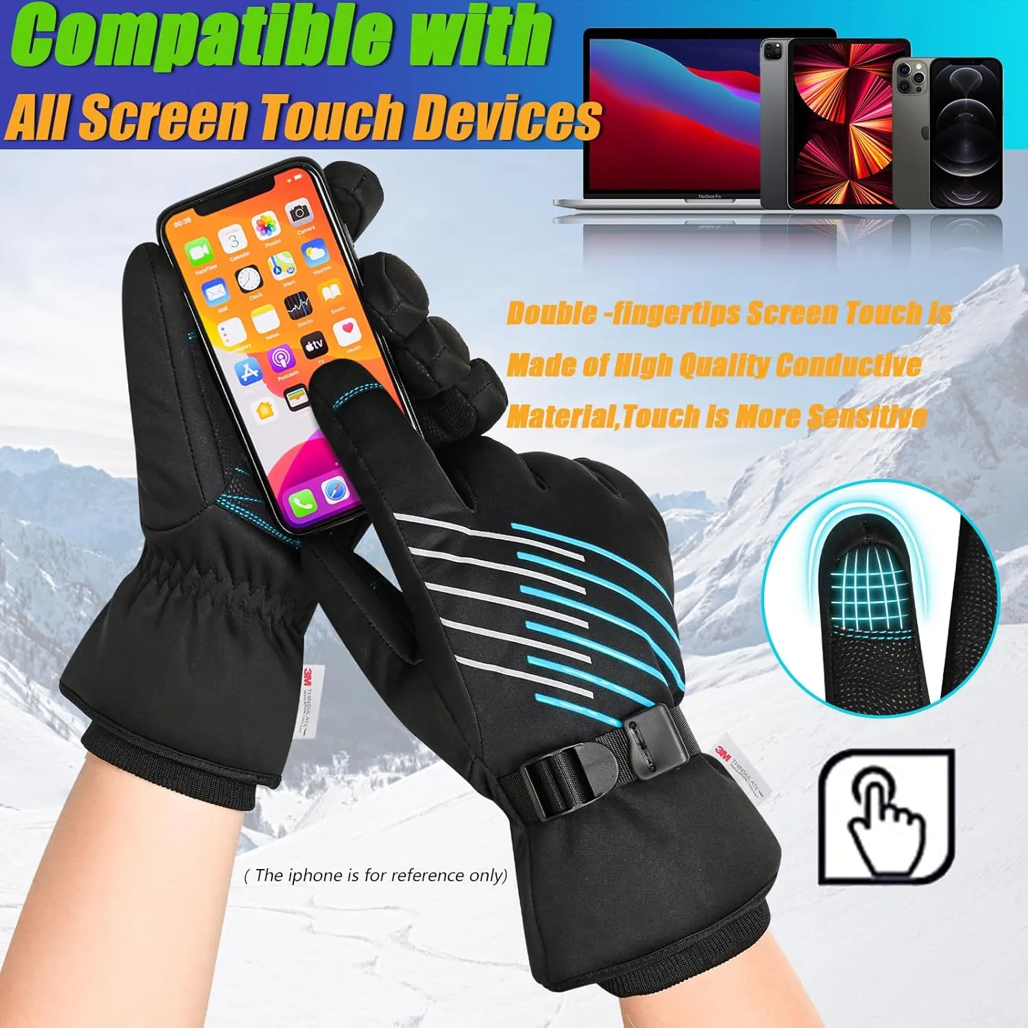 MOREOK Winter Gloves for Men/Women -10°F 3M Thinsulate Warm Touch Screen Snow Ski Bicycle Bike Gloves for Driving/Cycling/Running/Hiking