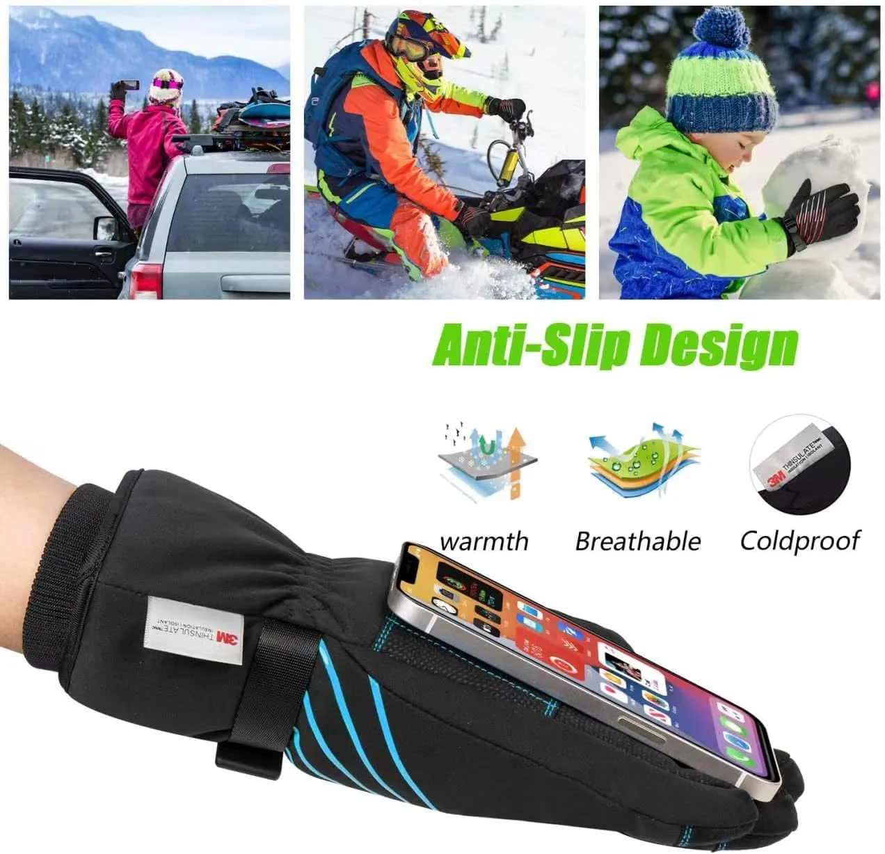 MOREOK Winter Gloves for Men/Women -10°F 3M Thinsulate Warm Touch Screen Snow Ski Bicycle Bike Gloves for Driving/Cycling/Running/Hiking