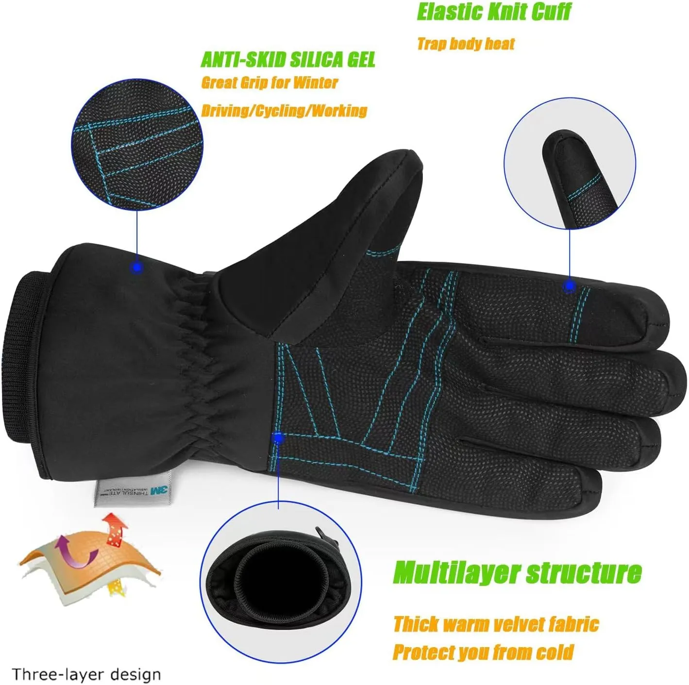 MOREOK Winter Gloves for Men/Women -10°F 3M Thinsulate Warm Touch Screen Snow Ski Bicycle Bike Gloves for Driving/Cycling/Running/Hiking