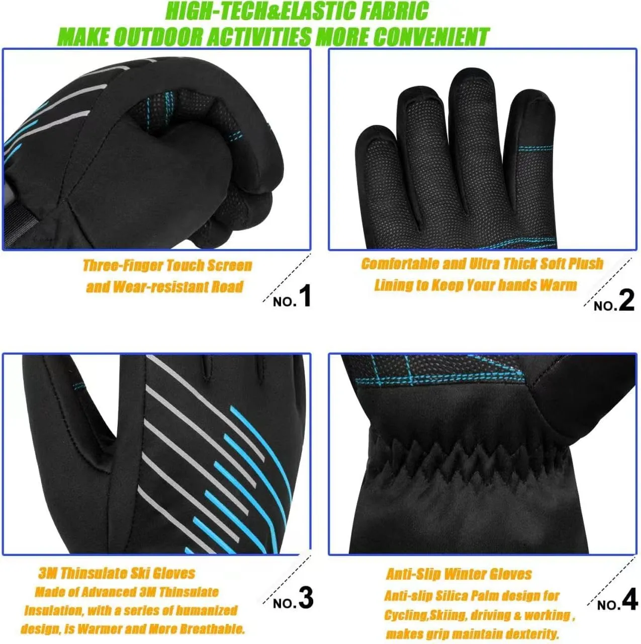 MOREOK Winter Gloves for Men/Women -10°F 3M Thinsulate Warm Touch Screen Snow Ski Bicycle Bike Gloves for Driving/Cycling/Running/Hiking