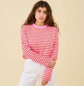 Organic Cotton Long Sleeve Shirt (Striped) in Pink/Red