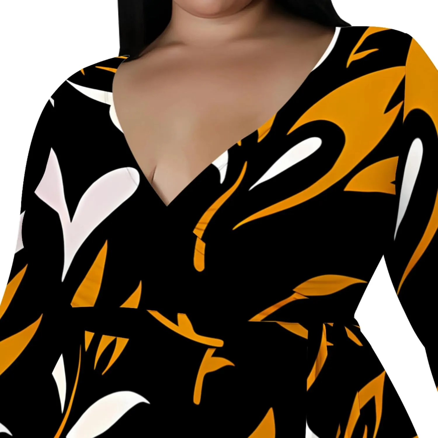 Plus Size Dresses for Women Floral Print Maxi Dress Slit Flowy 3/4 Sleeve with Belt