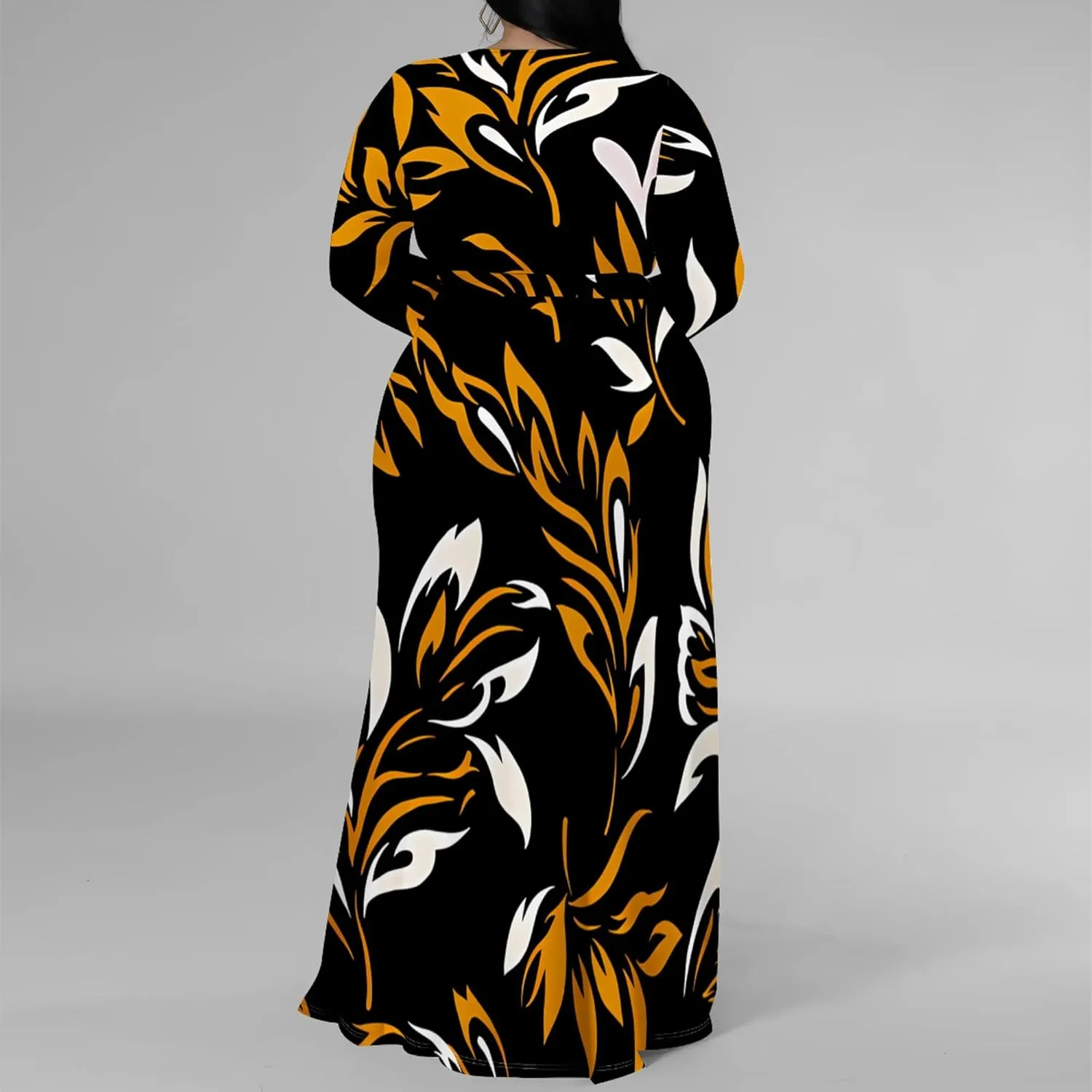 Plus Size Dresses for Women Floral Print Maxi Dress Slit Flowy 3/4 Sleeve with Belt