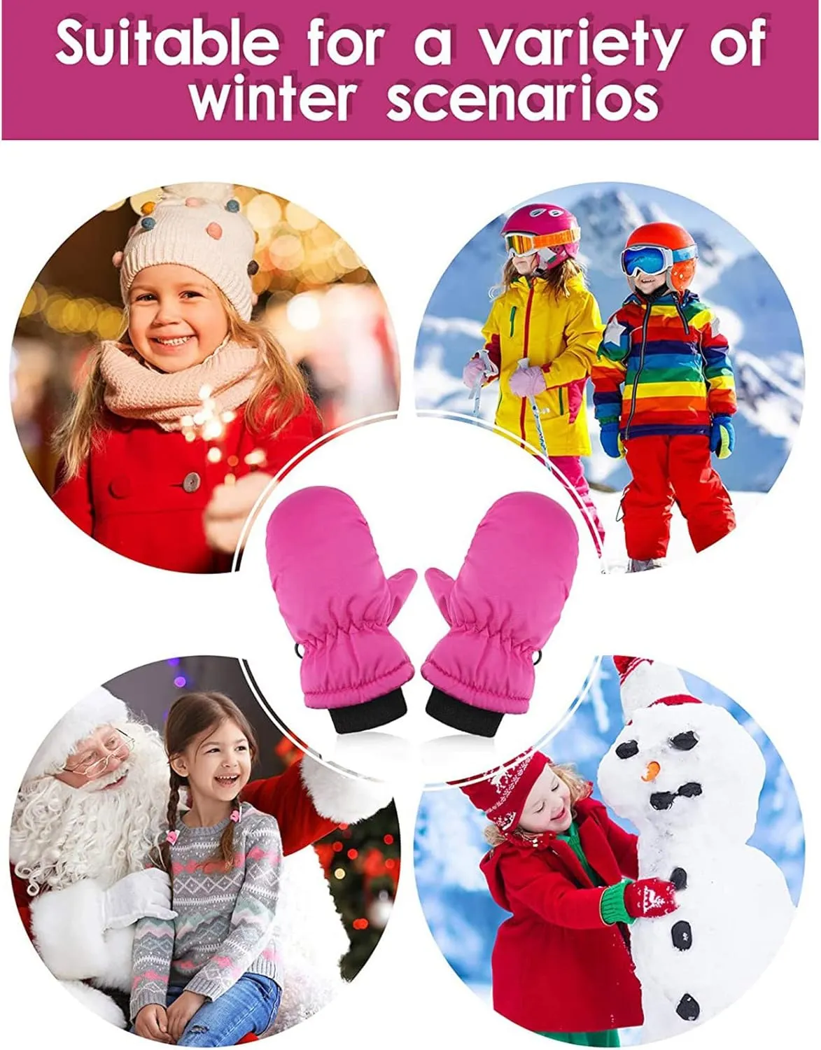 POLG Kids Thicken Snow Mittens Boys Girls Waterproof Ski Mitten Winter Warm Gloves for Toddler Baby Cold Weather