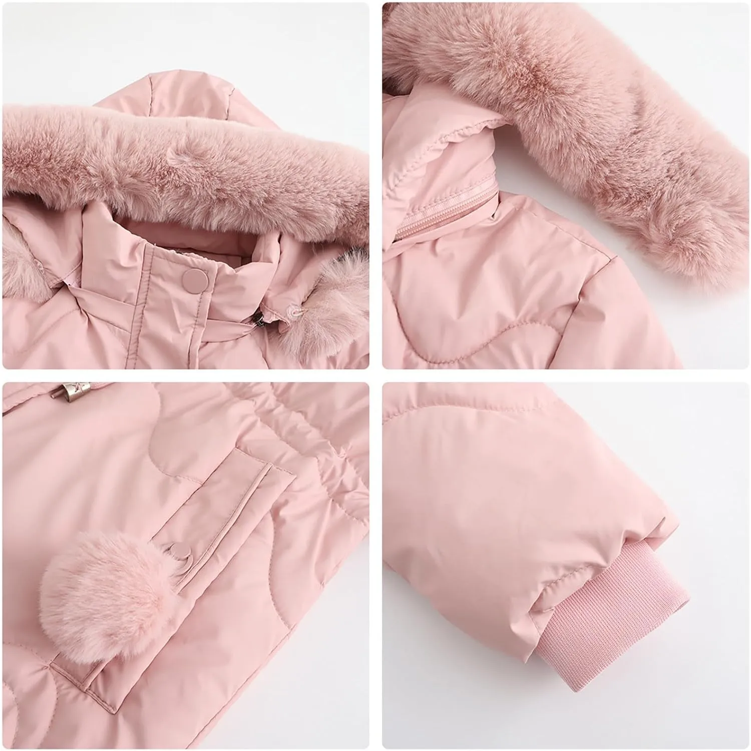 Puffer Jacket Womens Warm Winter Down Coats Long Length Quilted Maxi Puffer Solid Color Zip Jackets with Fur Hood