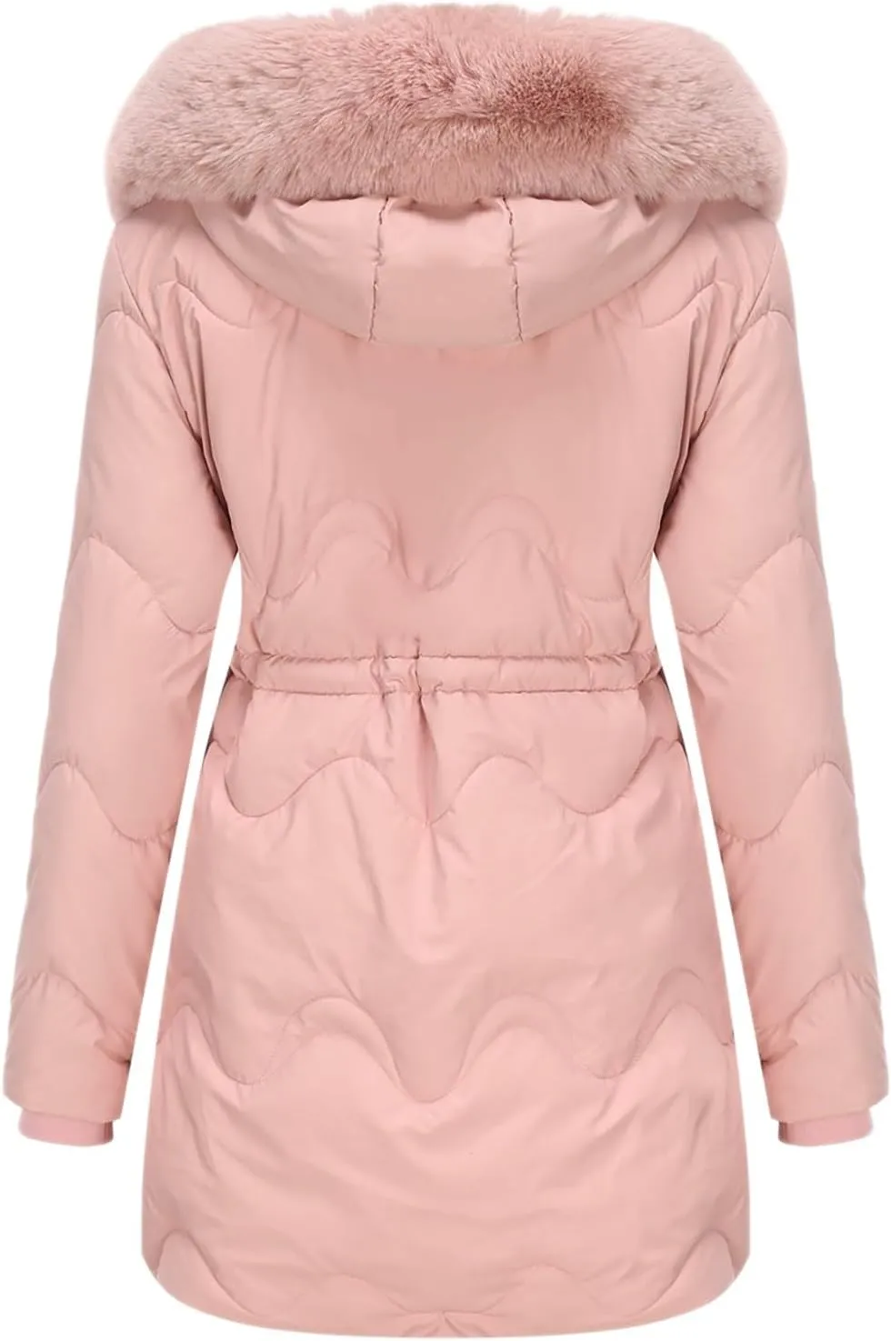 Puffer Jacket Womens Warm Winter Down Coats Long Length Quilted Maxi Puffer Solid Color Zip Jackets with Fur Hood