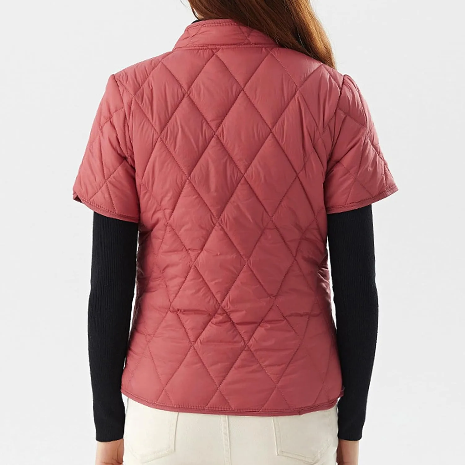 Quilted Jackets for Women Lightweight Petite Cropped Puffer Down Jackets Parkas Button Short Sleeve Fall Winter Coat