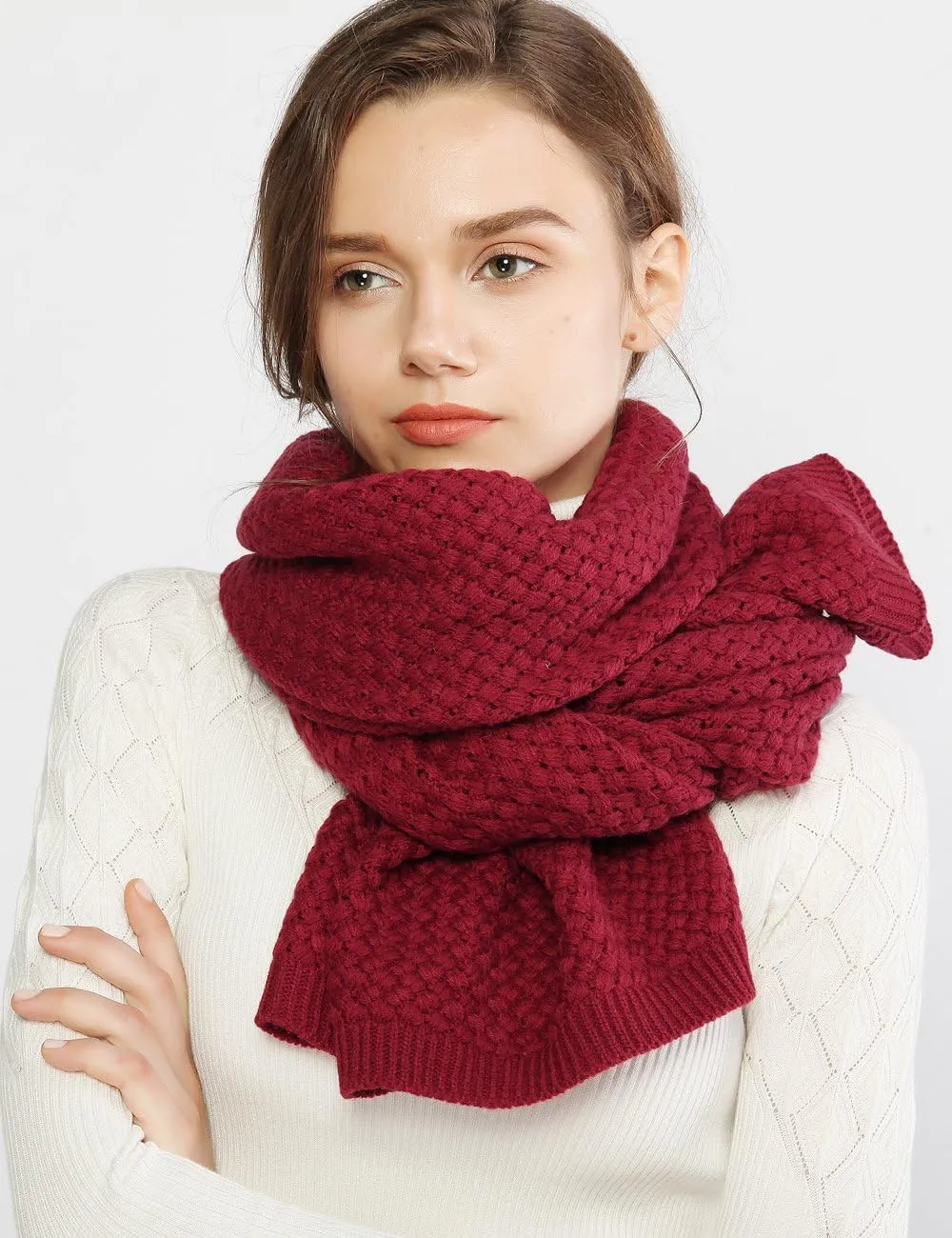 RIIQIICHY Winter Scarfs for Women Cold Weather Chunky Knit Scarf Warm Thick Scarf Long Large Oversized Scarves