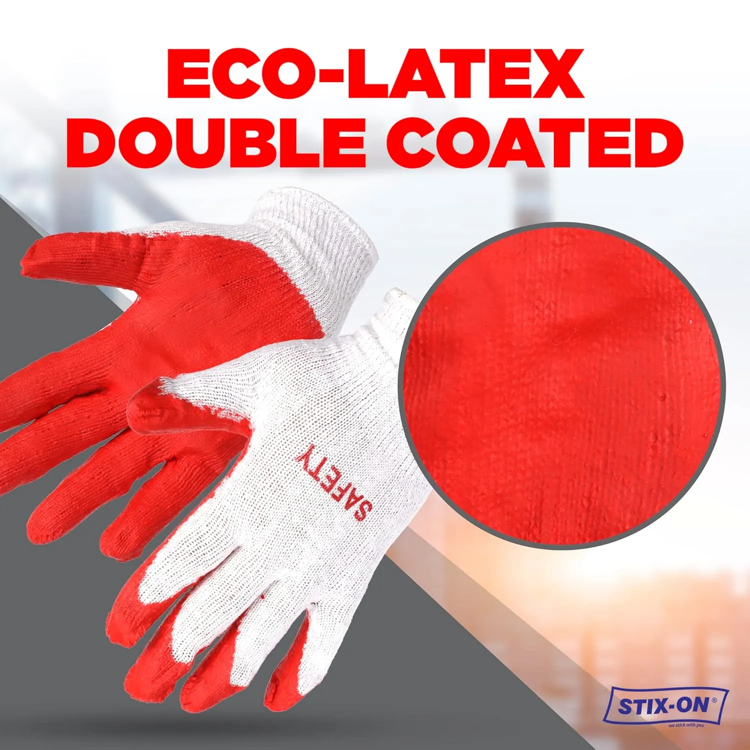 SAFETY Non-Slip 100 Pairs Work Construction Gloves - Red Latex Cotton Working Nitrile Rubber Palm Coated Garden Medium/Large (Pack of 100)