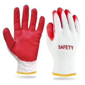 SAFETY Non-Slip 100 Pairs Work Construction Gloves - Red Latex Cotton Working Nitrile Rubber Palm Coated Garden Medium/Large (Pack of 100)