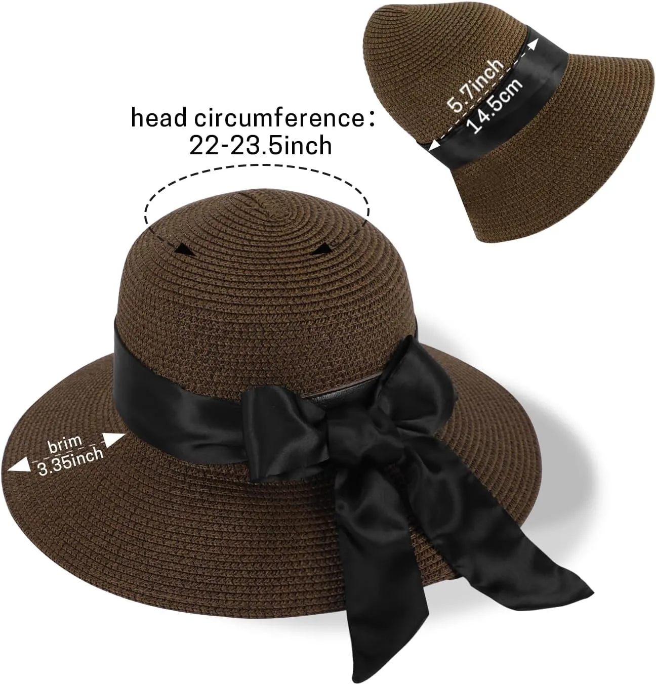 Summer Straw Hats for Women, Wide Brim Beach Hat, Boho Sun Hats with Detachable Silk Tie, Packable Travel Bucket Hat - UPF 50