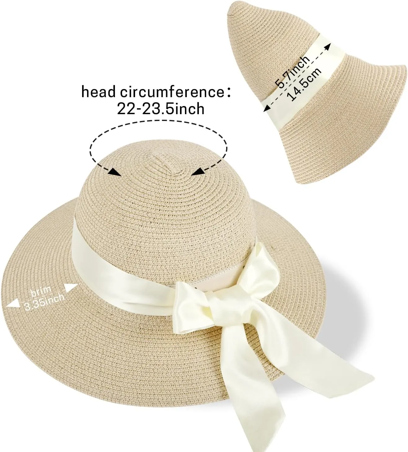 Summer Straw Hats for Women, Wide Brim Beach Hat, Boho Sun Hats with Detachable Silk Tie, Packable Travel Bucket Hat - UPF 50