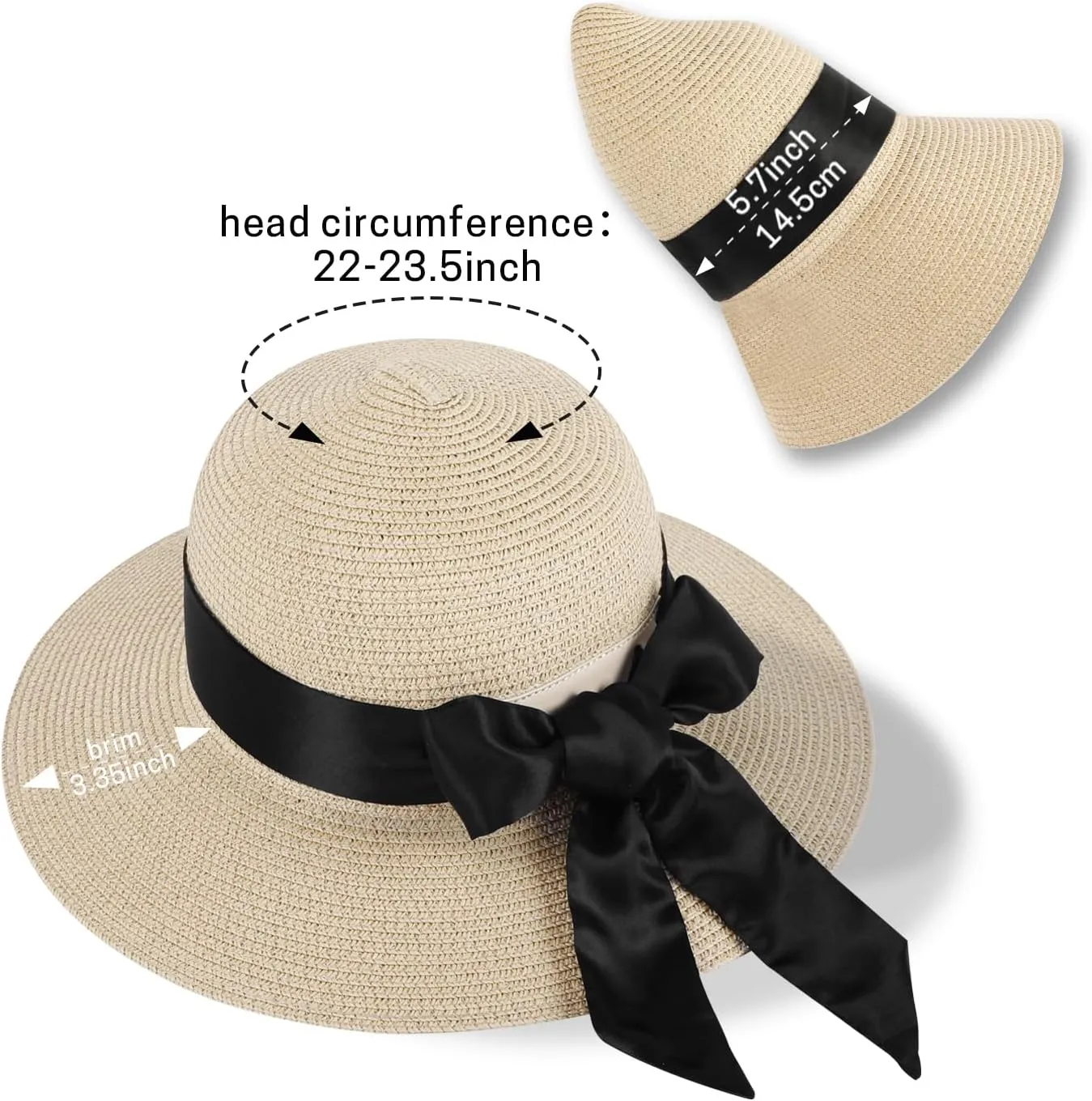 Summer Straw Hats for Women, Wide Brim Beach Hat, Boho Sun Hats with Detachable Silk Tie, Packable Travel Bucket Hat - UPF 50