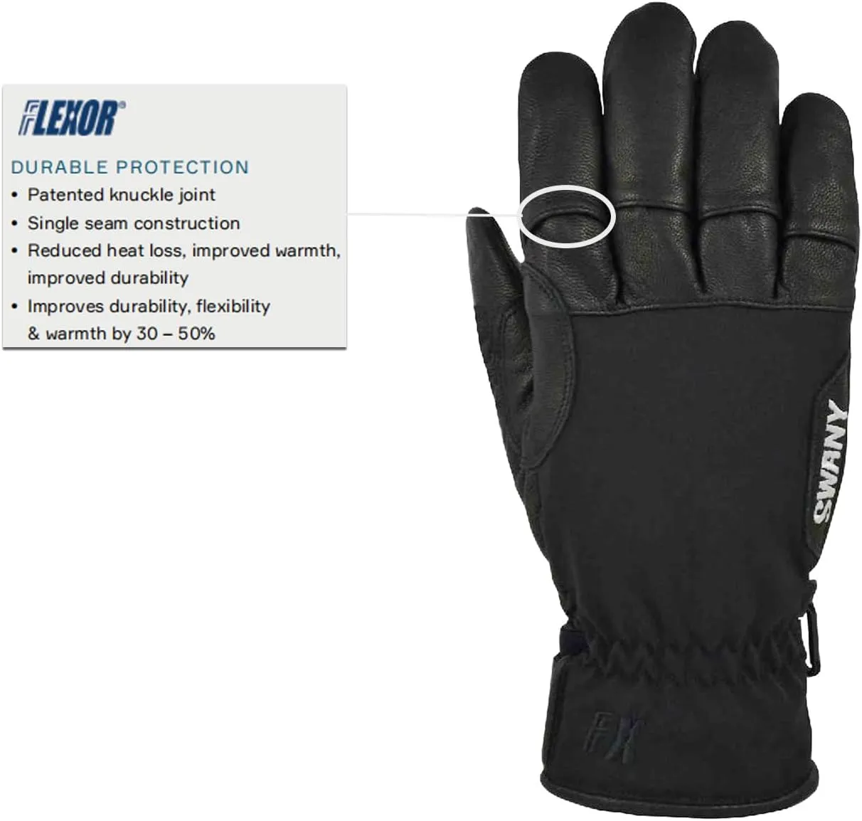 Swany Men's Pro-X Gloves - LeatherShield Fingers, Insulated Palm, Dry Lining, Flexor Construction