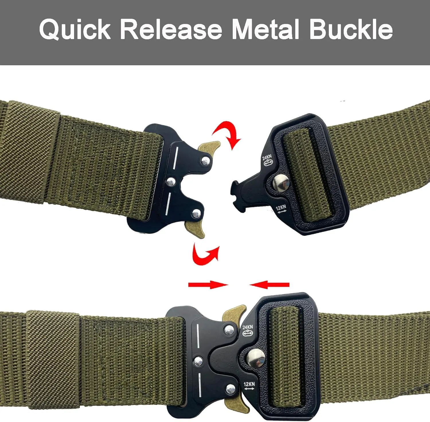 Tactical Belt: Military Style Quick Release Metal Zinc Alloy Buckle Belts - 1.5" Polyester Web Work Belt