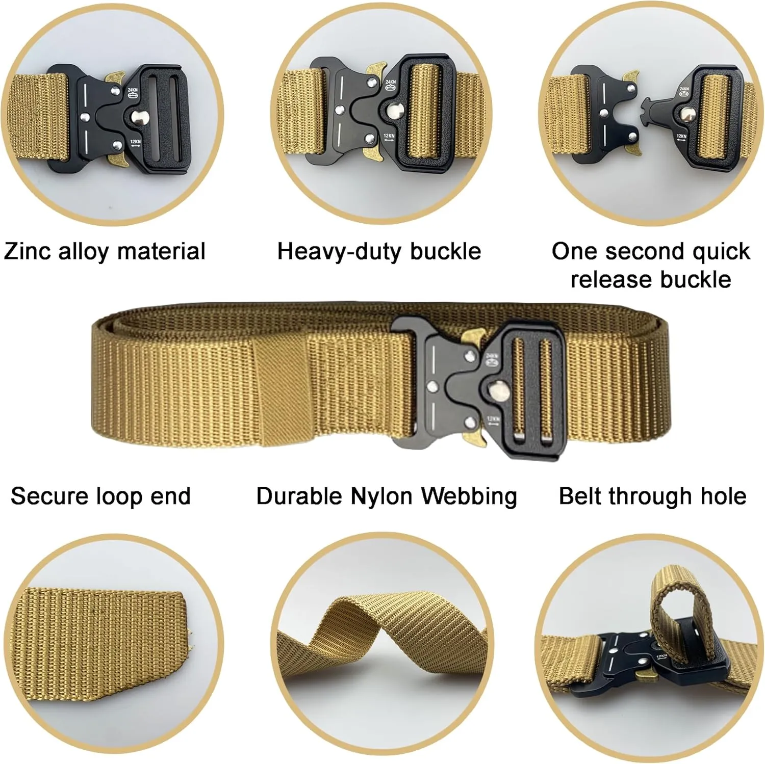 Tactical Belt: Military Style Quick Release Metal Zinc Alloy Buckle Belts - 1.5" Polyester Web Work Belt