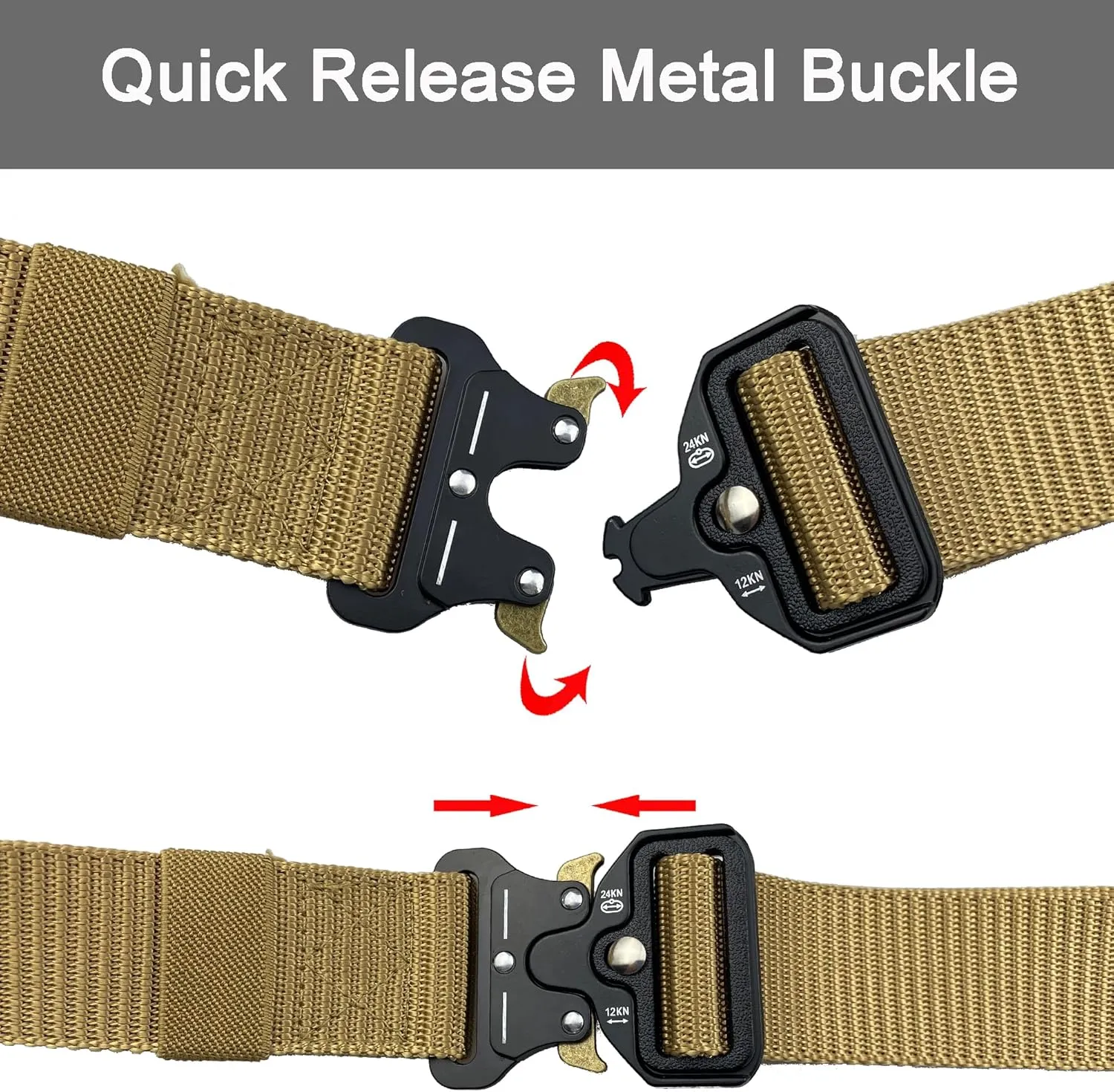 Tactical Belt: Military Style Quick Release Metal Zinc Alloy Buckle Belts - 1.5" Polyester Web Work Belt