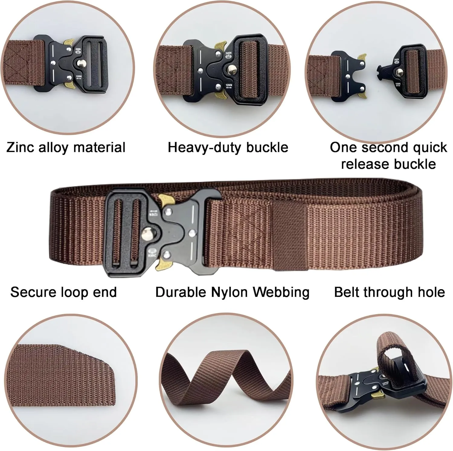 Tactical Belt: Military Style Quick Release Metal Zinc Alloy Buckle Belts - 1.5" Polyester Web Work Belt