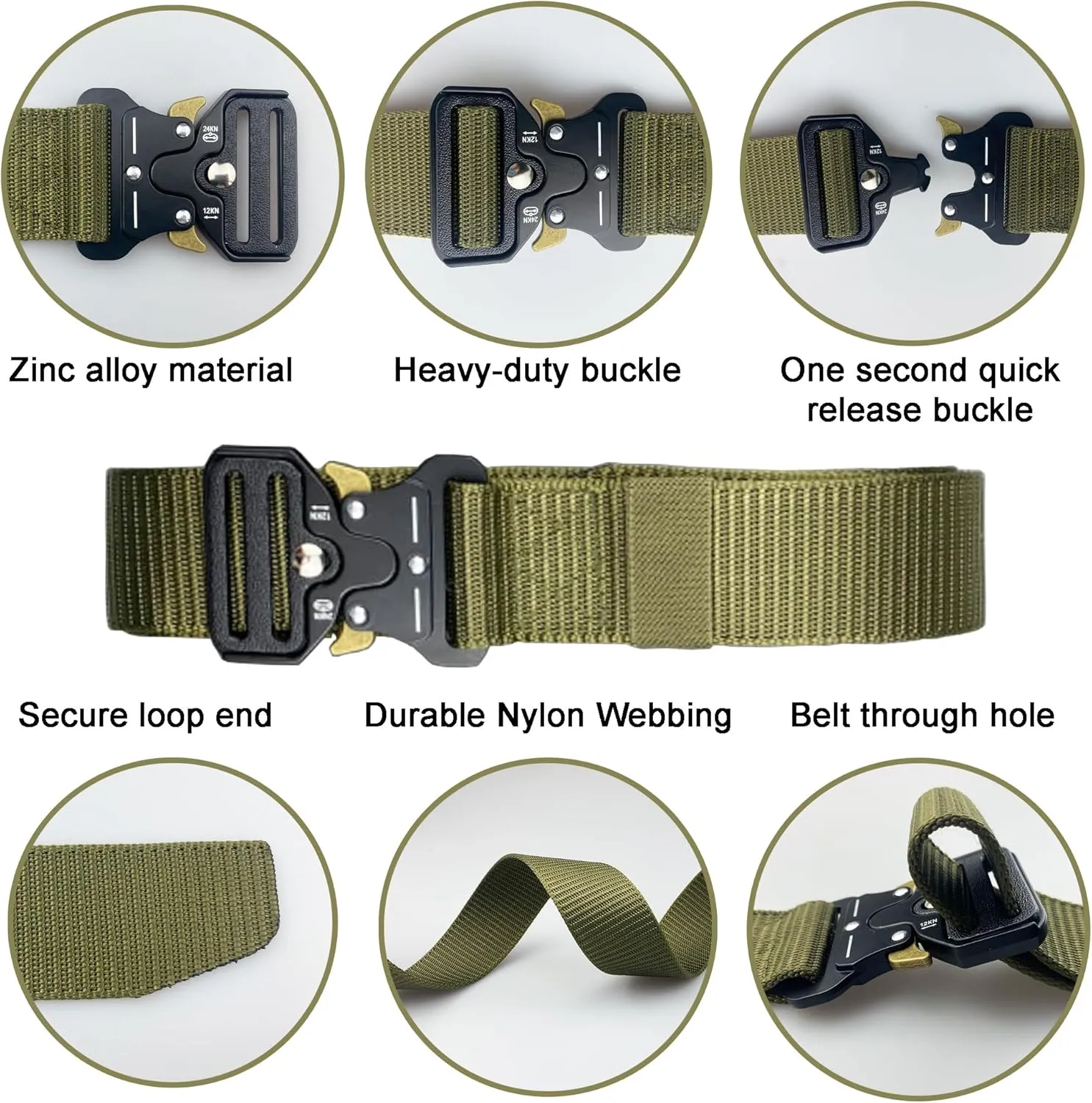 Tactical Belt: Military Style Quick Release Metal Zinc Alloy Buckle Belts - 1.5" Polyester Web Work Belt