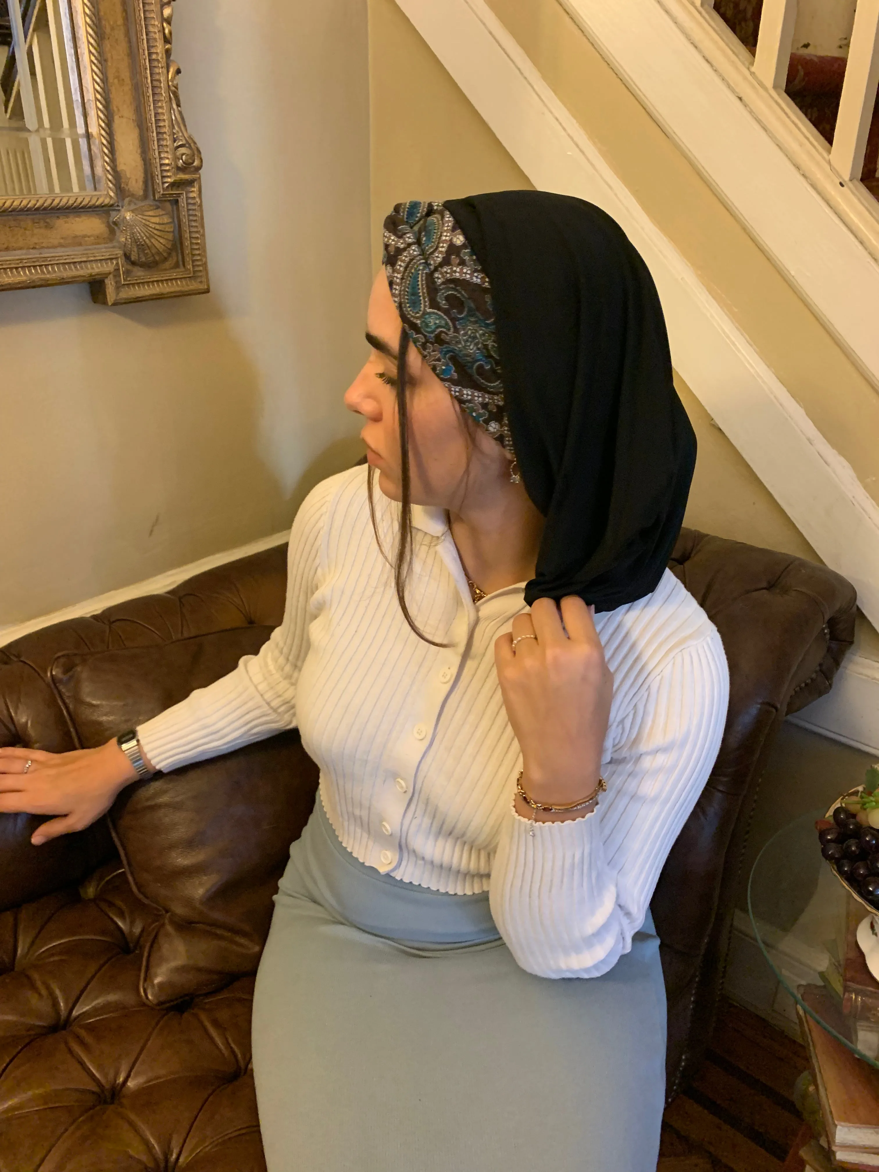 Top Knot Tichel Black Brown Turban and Popular Easy To Wear Hijab Classic Snood No Fuss Head covering | Made in USA