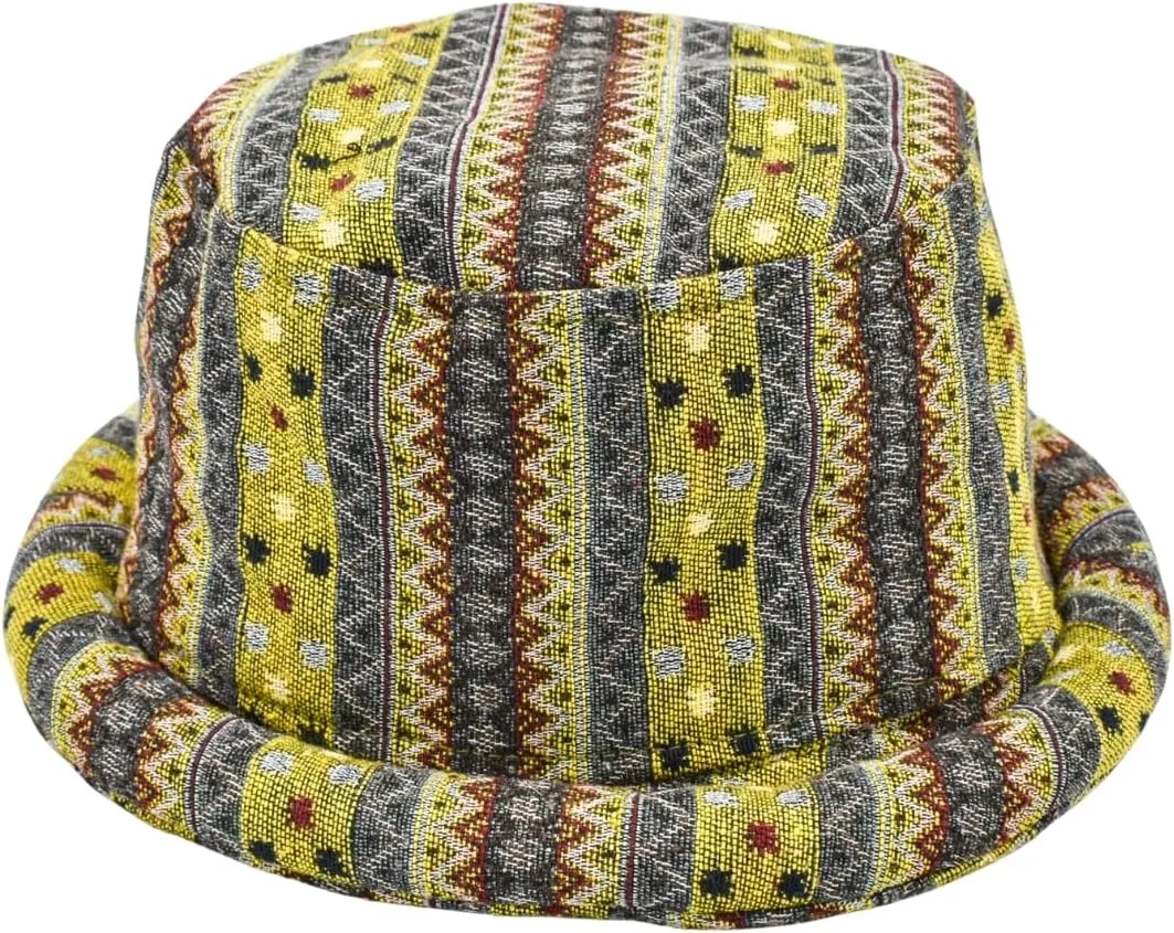 Tribal Bucket Hat, Green Striped Pattern, Boho Hat, Roll Brim Hat, Thai Hat, Festival Hat, Ethnic Hat, Colorful Hat, Musician Hat, Summer Hat, Large