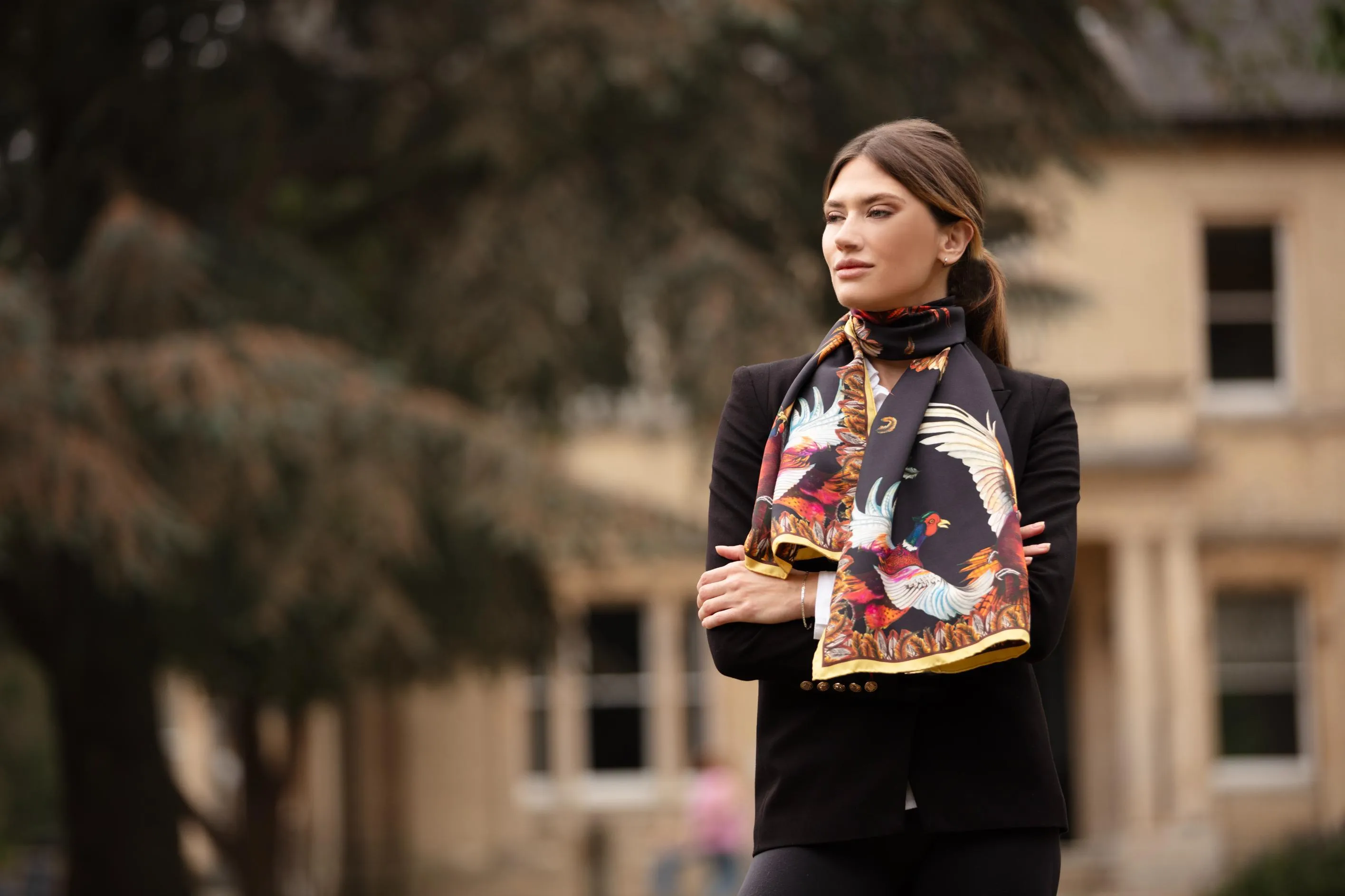Turf War Black and Gold Pheasant Classic Silk Scarf