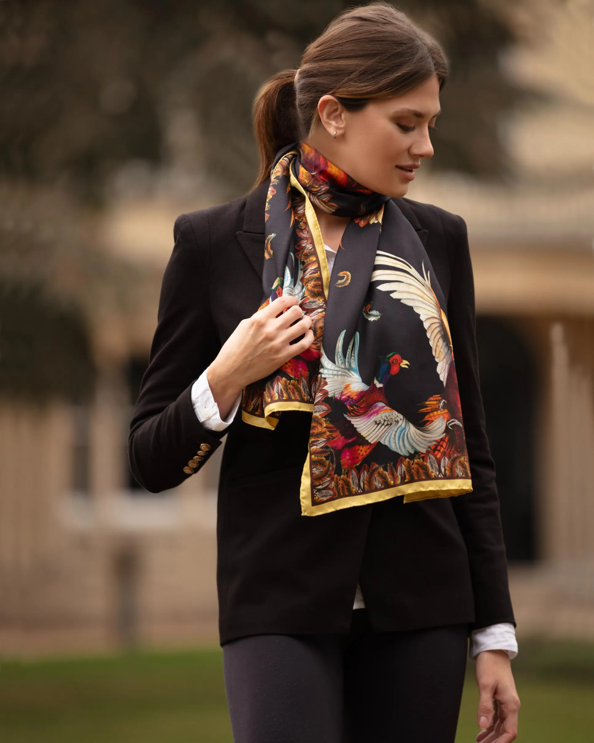 Turf War Black and Gold Pheasant Classic Silk Scarf