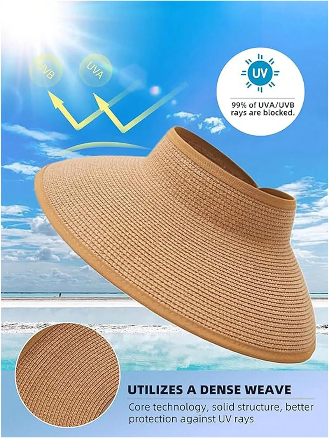 Verdusa Women's Hollow Out Striped Bow Straw Beach Hat Wide Brim Boho Foldable Sun Hats