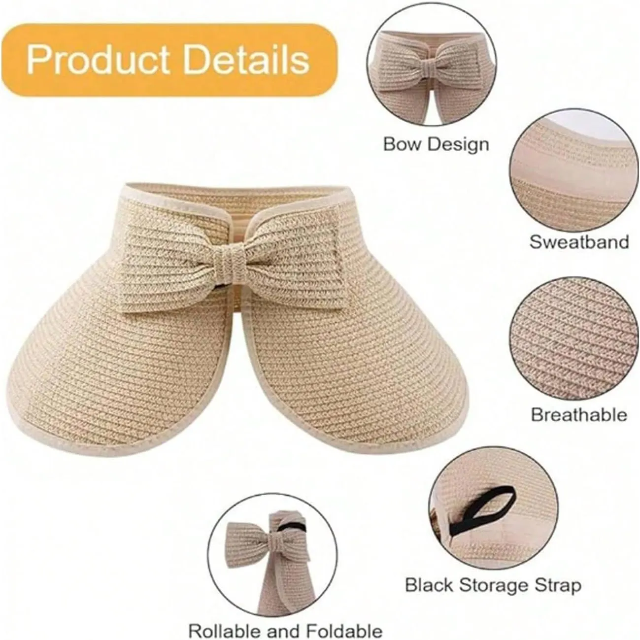 Verdusa Women's Hollow Out Striped Bow Straw Beach Hat Wide Brim Boho Foldable Sun Hats