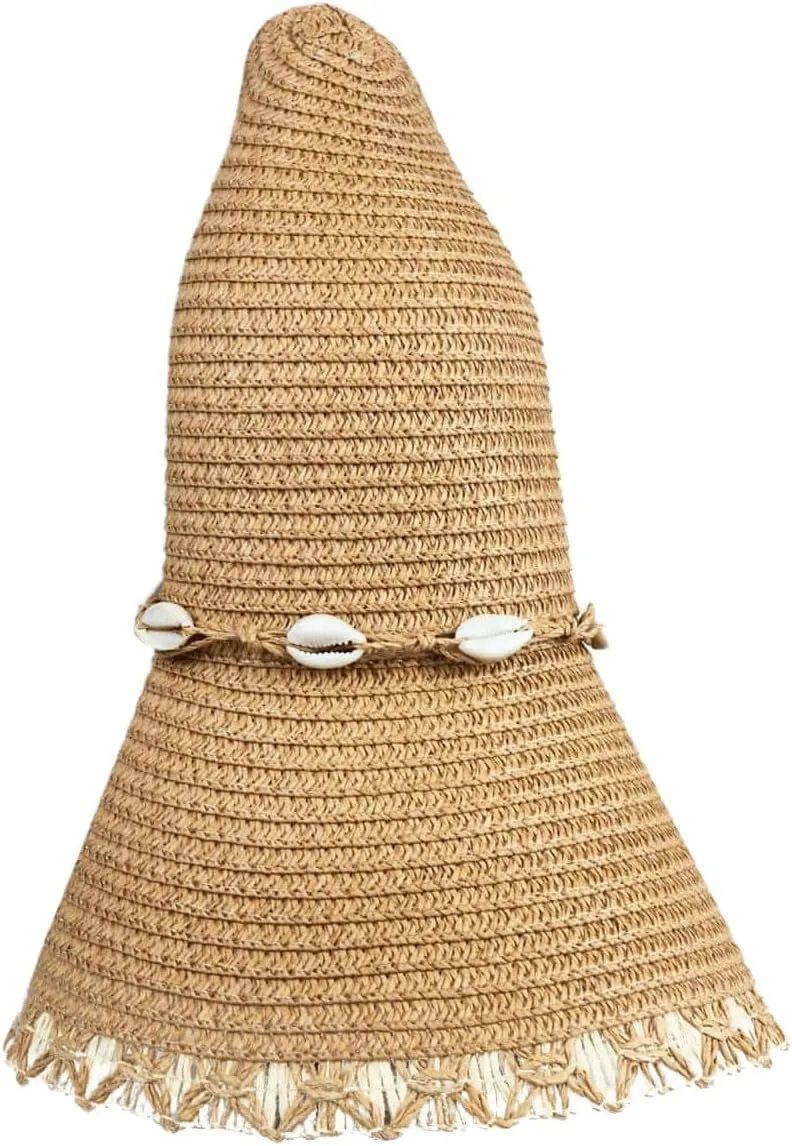 Verdusa Women's Scalloped Wide Brim Straw Sun Hats Boho Beaded Beach Hat