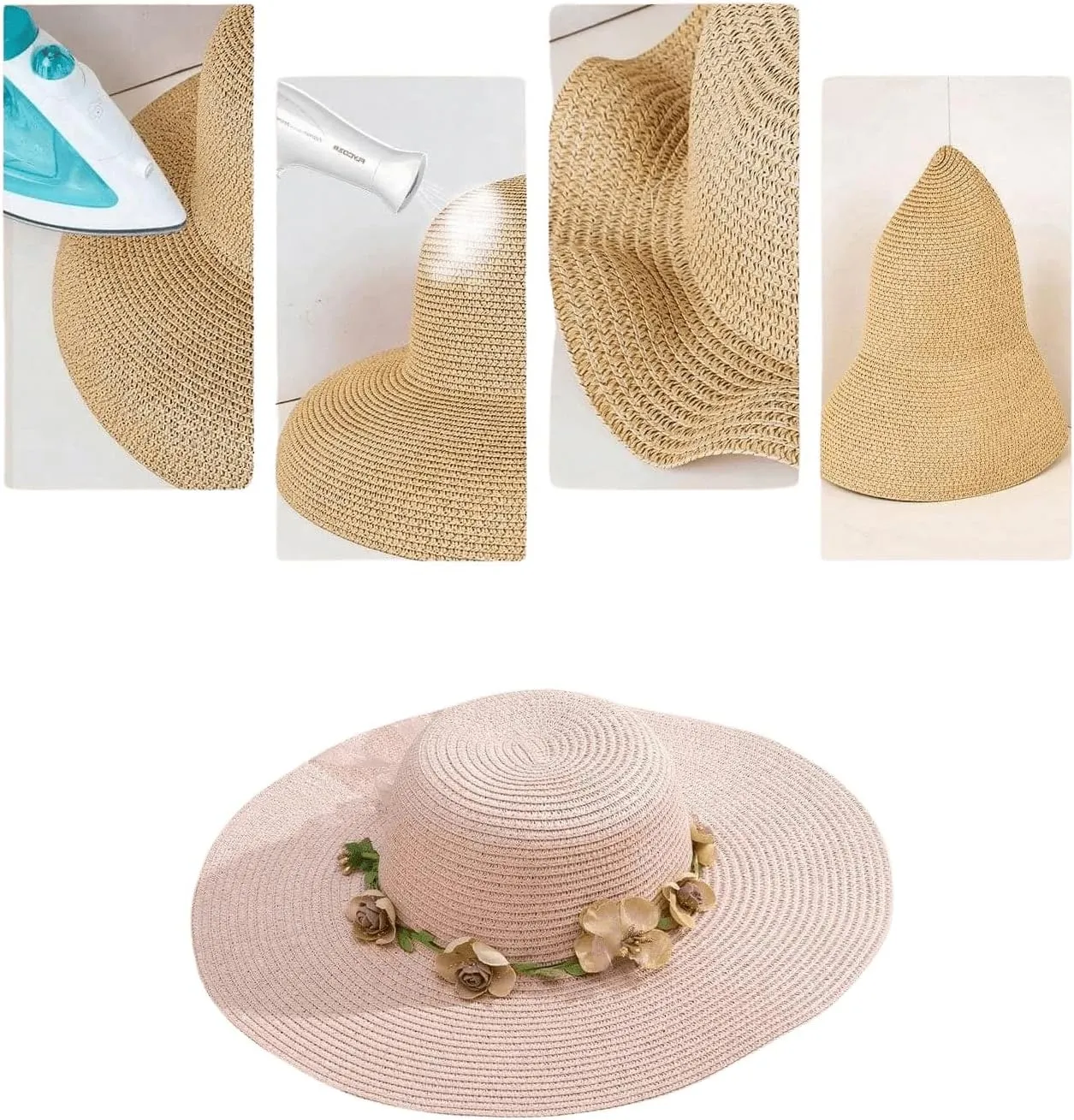 Verdusa Women's Scalloped Wide Brim Straw Sun Hats Boho Beaded Beach Hat