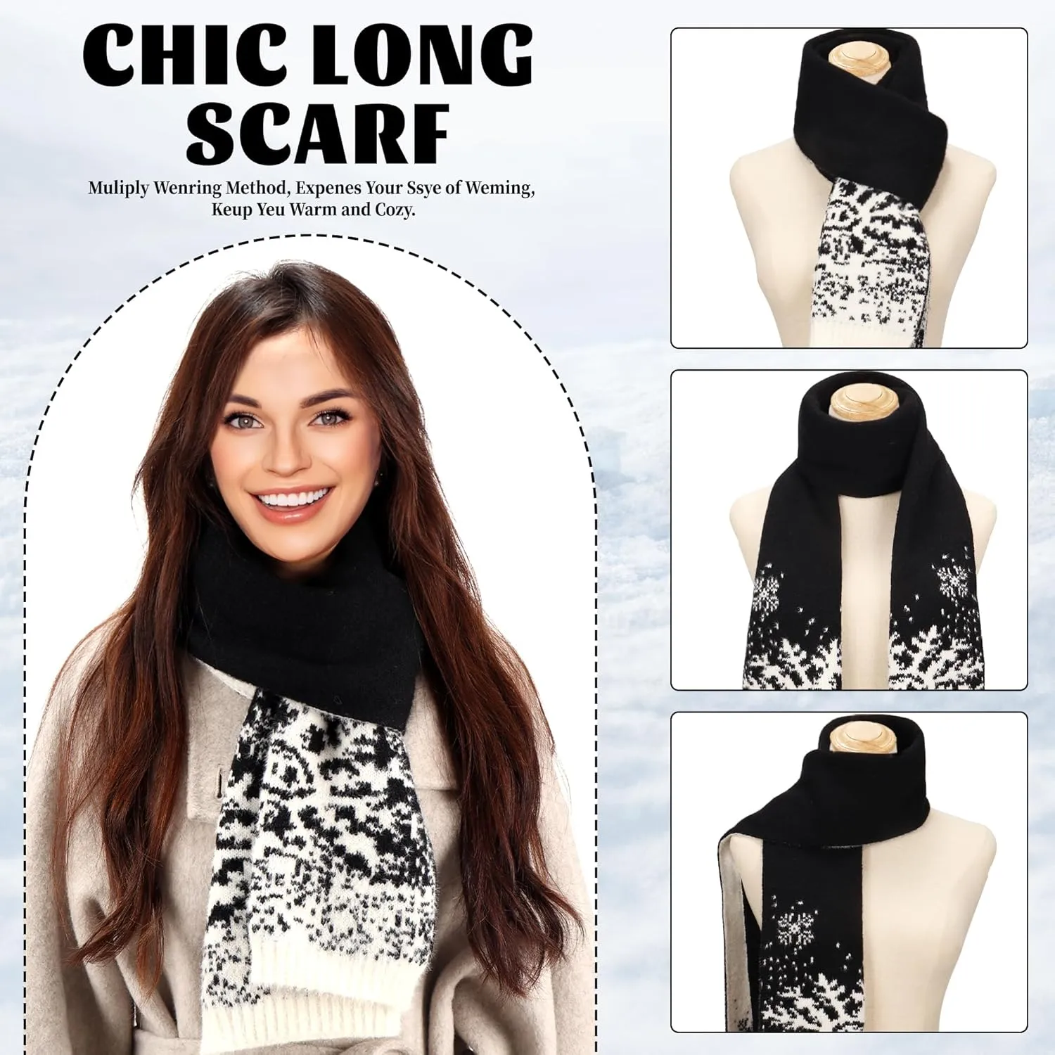 Winter Hat Scarf Gloves Set for Women Fleece Lined Knit Beanie Hat with Pom Pom Touchscreen Gloves Long Scarf