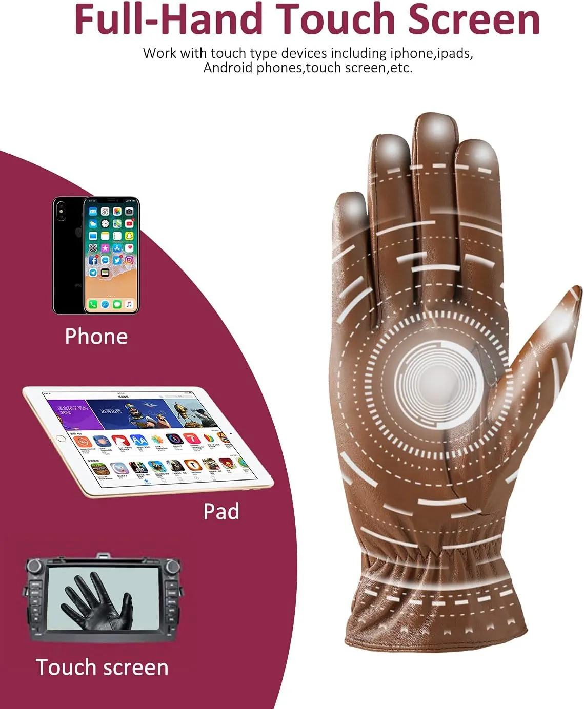 Winter Leather Gloves for Women, Premium Sheepskin Warm Gloves for Cold Weather, Fleece Lining Touch Screen Glove
