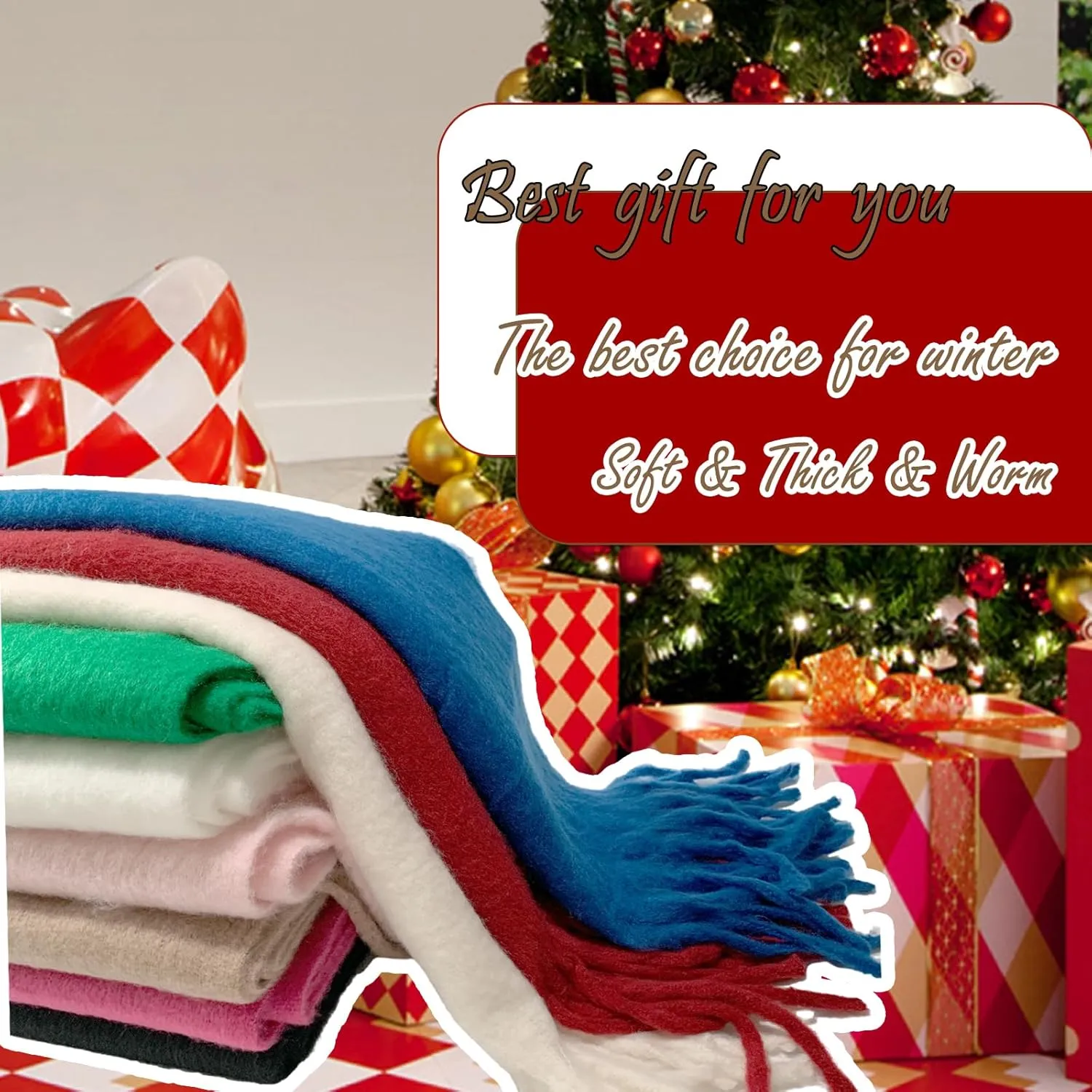 Winter Scarf for Women Big Chunky Scarf Solid Warm Soft Oversized Thick Blanket Scarves Shawl Cashmere Feel