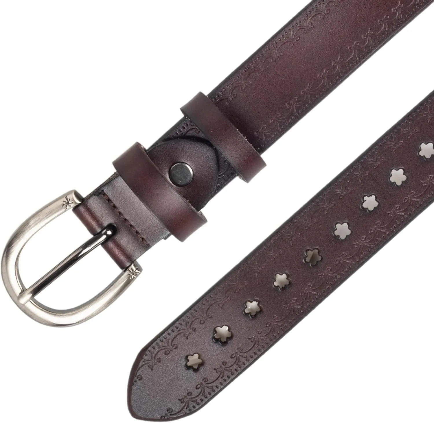 Women-Leather-Belt for Jeans Pants Adjustable-Fashion-Casual-Waist-Belts Hollow Flower Belt for Ladies Girls