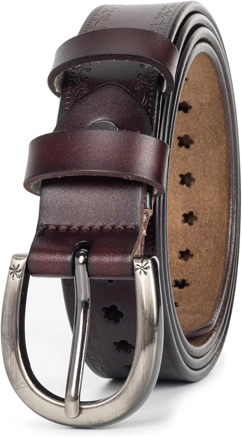 Women-Leather-Belt for Jeans Pants Adjustable-Fashion-Casual-Waist-Belts Hollow Flower Belt for Ladies Girls