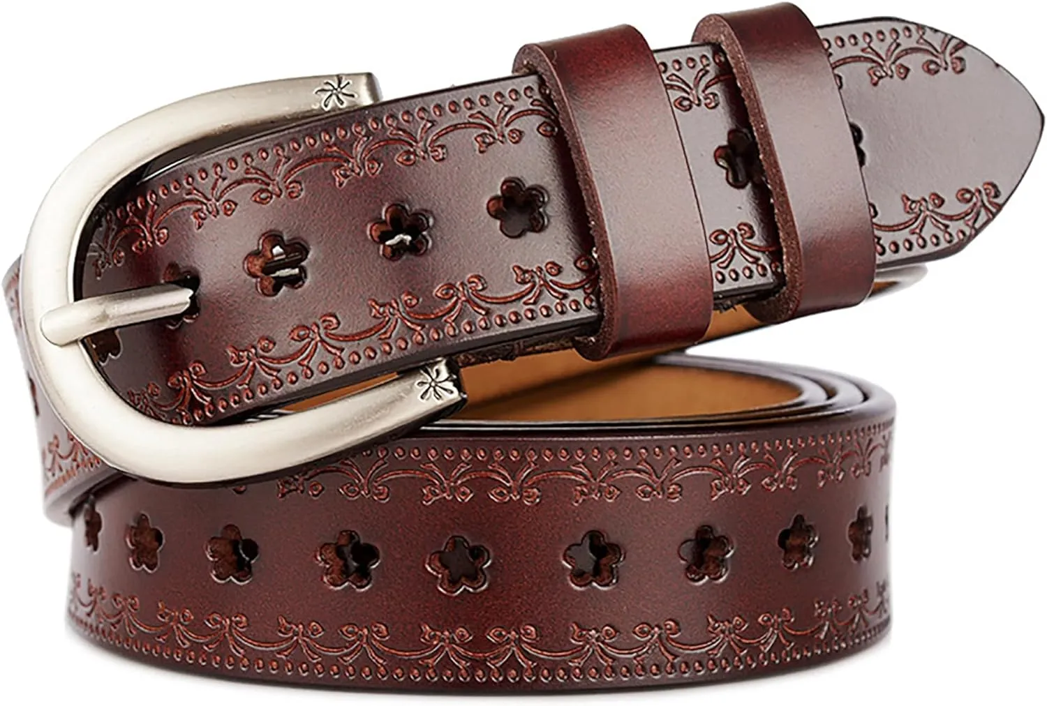 Women-Leather-Belt for Jeans Pants Adjustable-Fashion-Casual-Waist-Belts Hollow Flower Belt for Ladies Girls