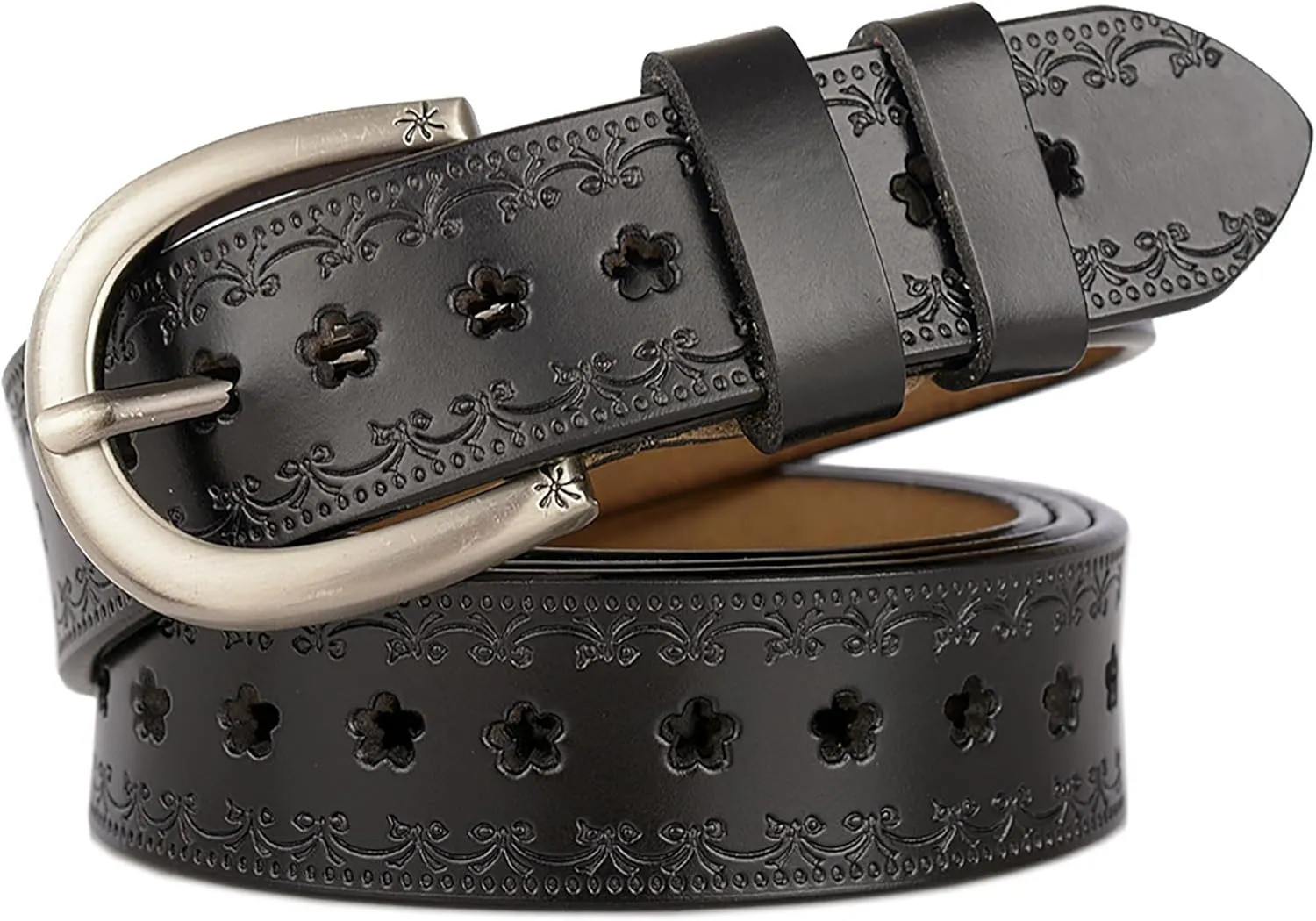 Women-Leather-Belt for Jeans Pants Adjustable-Fashion-Casual-Waist-Belts Hollow Flower Belt for Ladies Girls
