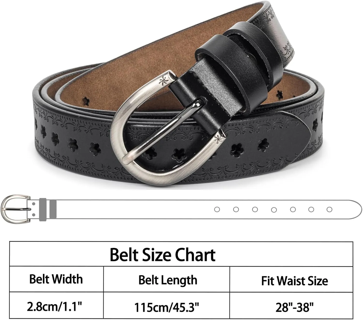 Women-Leather-Belt for Jeans Pants Adjustable-Fashion-Casual-Waist-Belts Hollow Flower Belt for Ladies Girls