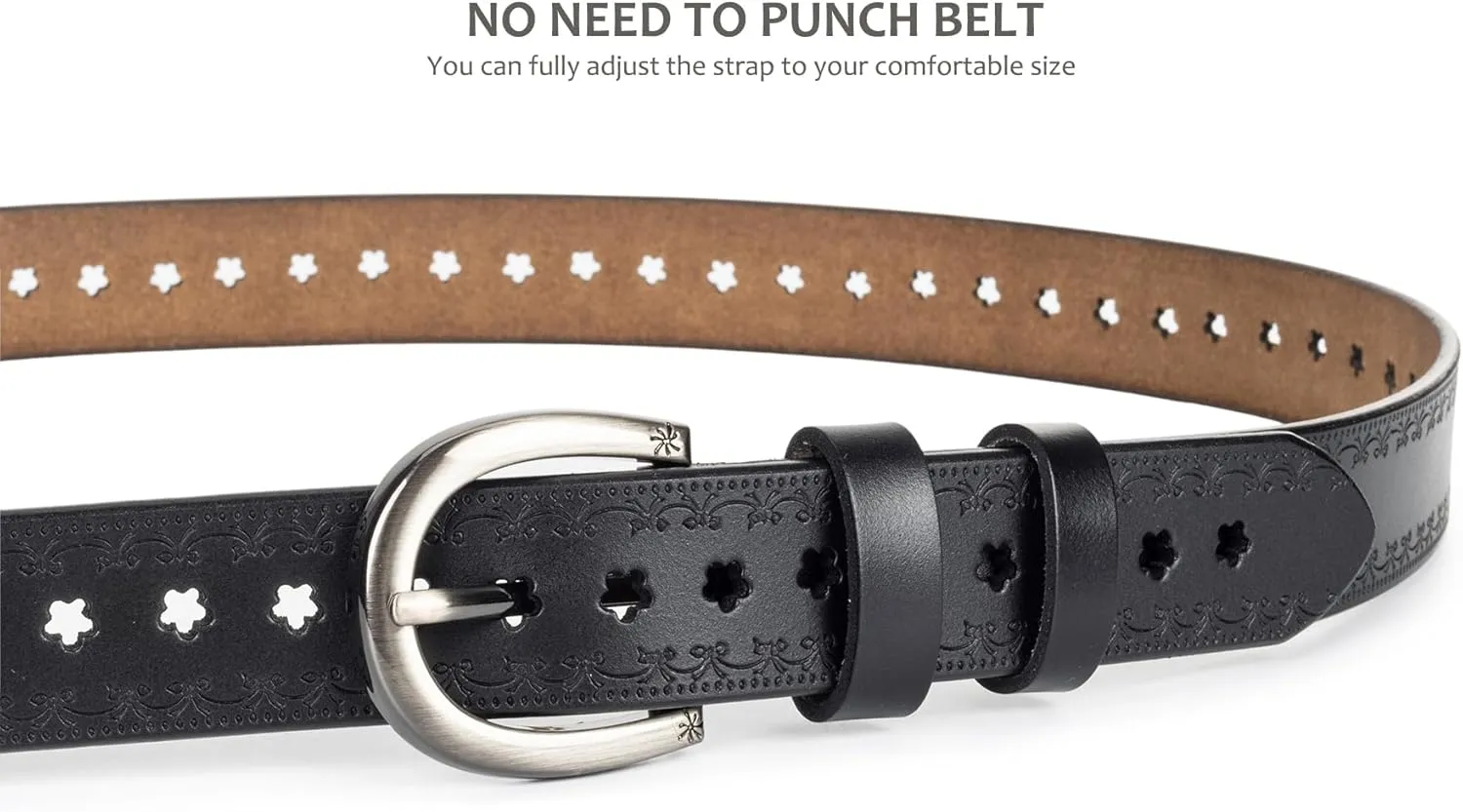 Women-Leather-Belt for Jeans Pants Adjustable-Fashion-Casual-Waist-Belts Hollow Flower Belt for Ladies Girls