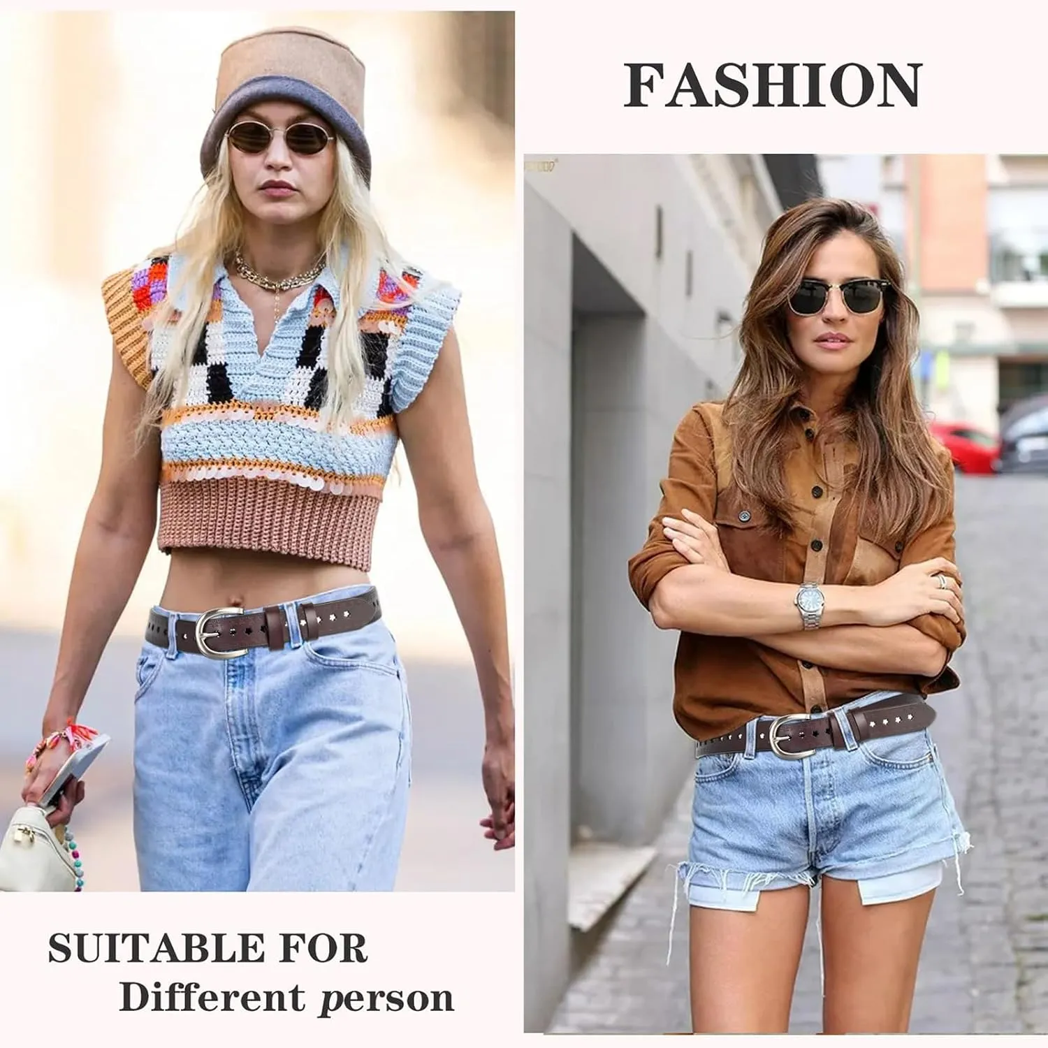 Women-Leather-Belt for Jeans Pants Adjustable-Fashion-Casual-Waist-Belts Hollow Flower Belt for Ladies Girls