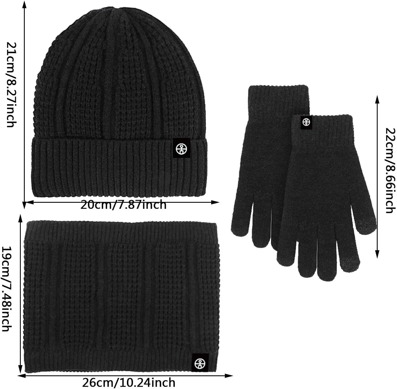 Women Mens 3 in 1 Winter Sets Knit Warm Hat Touchscreen Gloves Neck Warmer Thick Winter Beanie Hat Scarf Gloves Set