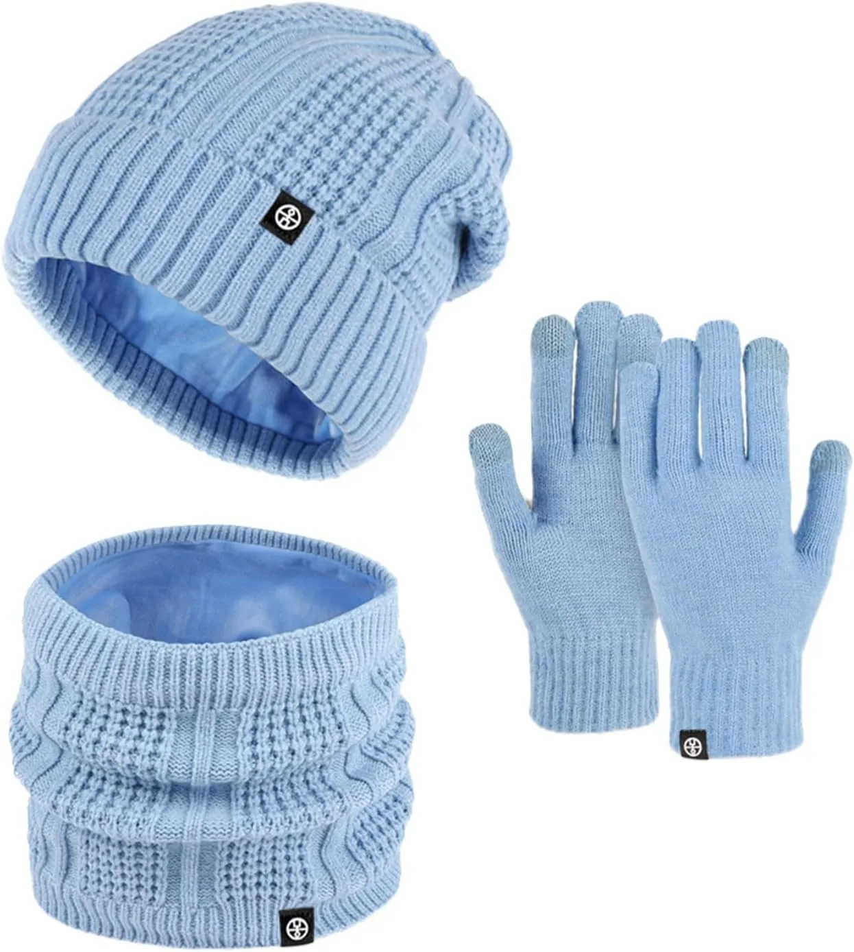 Women Mens 3 in 1 Winter Sets Knit Warm Hat Touchscreen Gloves Neck Warmer Thick Winter Beanie Hat Scarf Gloves Set
