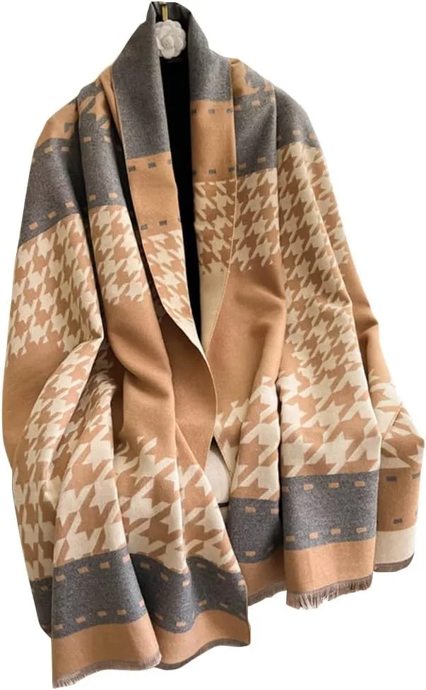 Women Winter Cashmere Feel Scarf Houndstooth Shawl Scarves Wraps