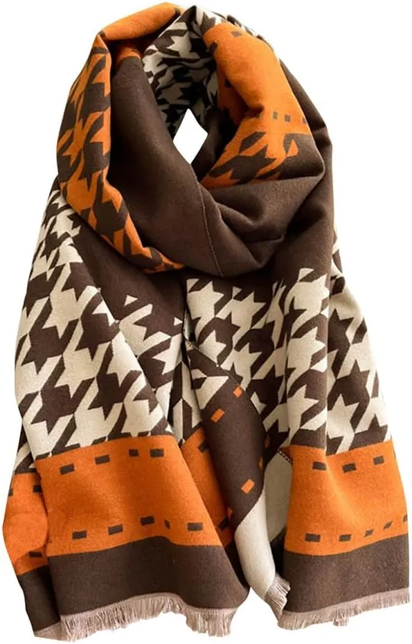 Women Winter Cashmere Feel Scarf Houndstooth Shawl Scarves Wraps