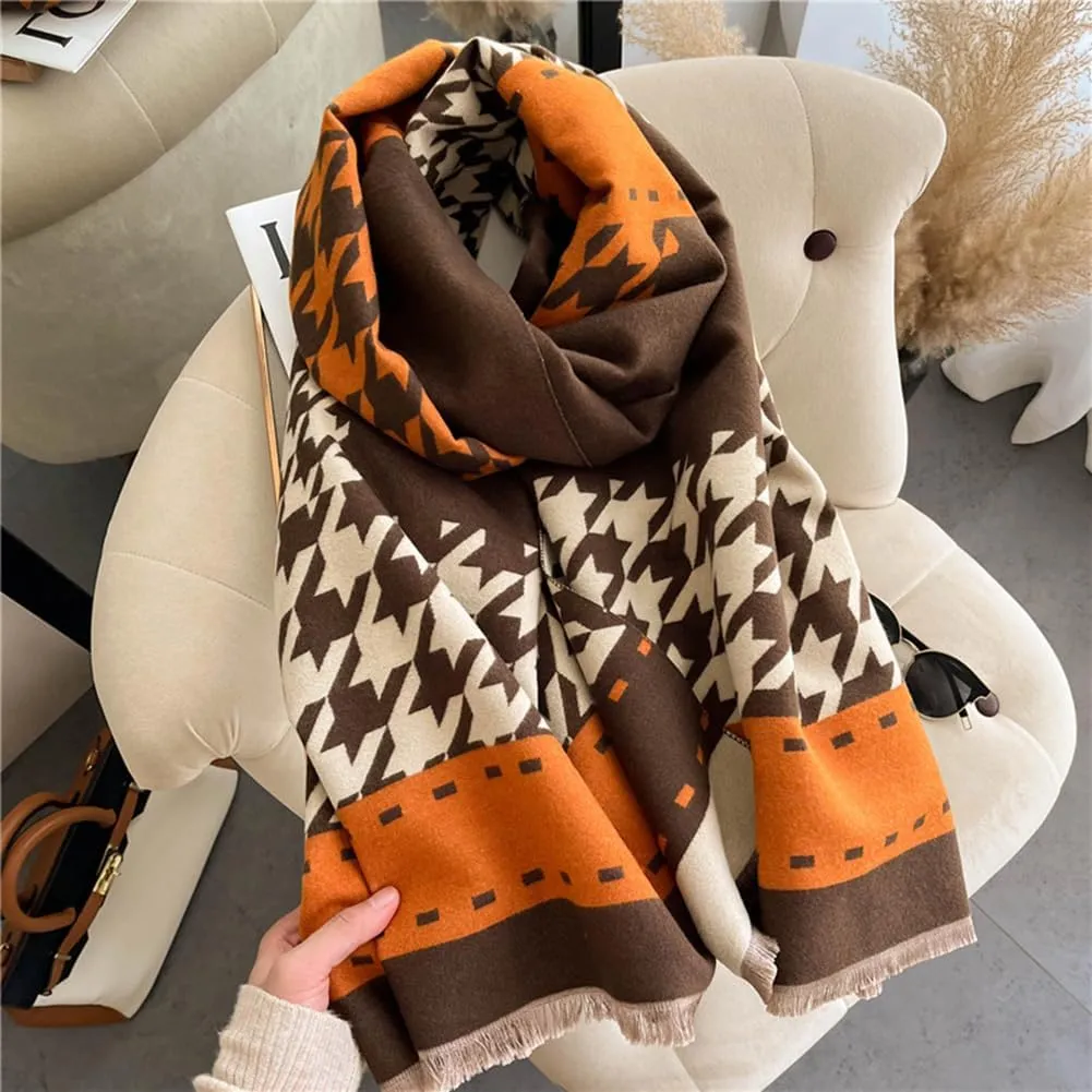 Women Winter Cashmere Feel Scarf Houndstooth Shawl Scarves Wraps