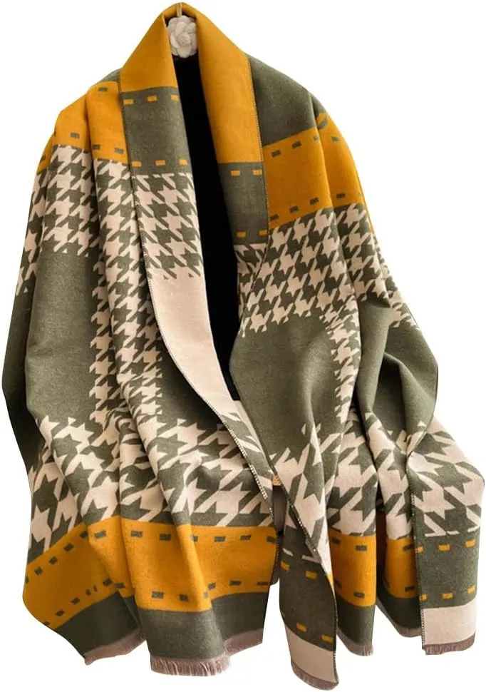 Women Winter Cashmere Feel Scarf Houndstooth Shawl Scarves Wraps