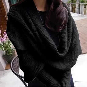 Womens Knit Sweater Tops Scarf Winter Cable Wrap Shawl Scarf with Sleeves Chunky Long Warm Crochet Scarves