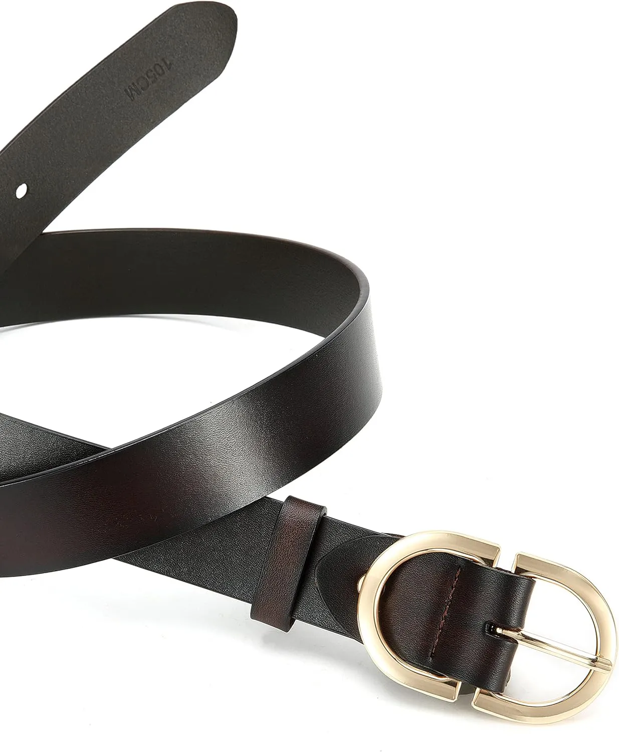 Womens Leather Belts for Jeans Pants - CR 1.3" Width Casual Ladies Belt - Fashion Center Bar Gold Buckle