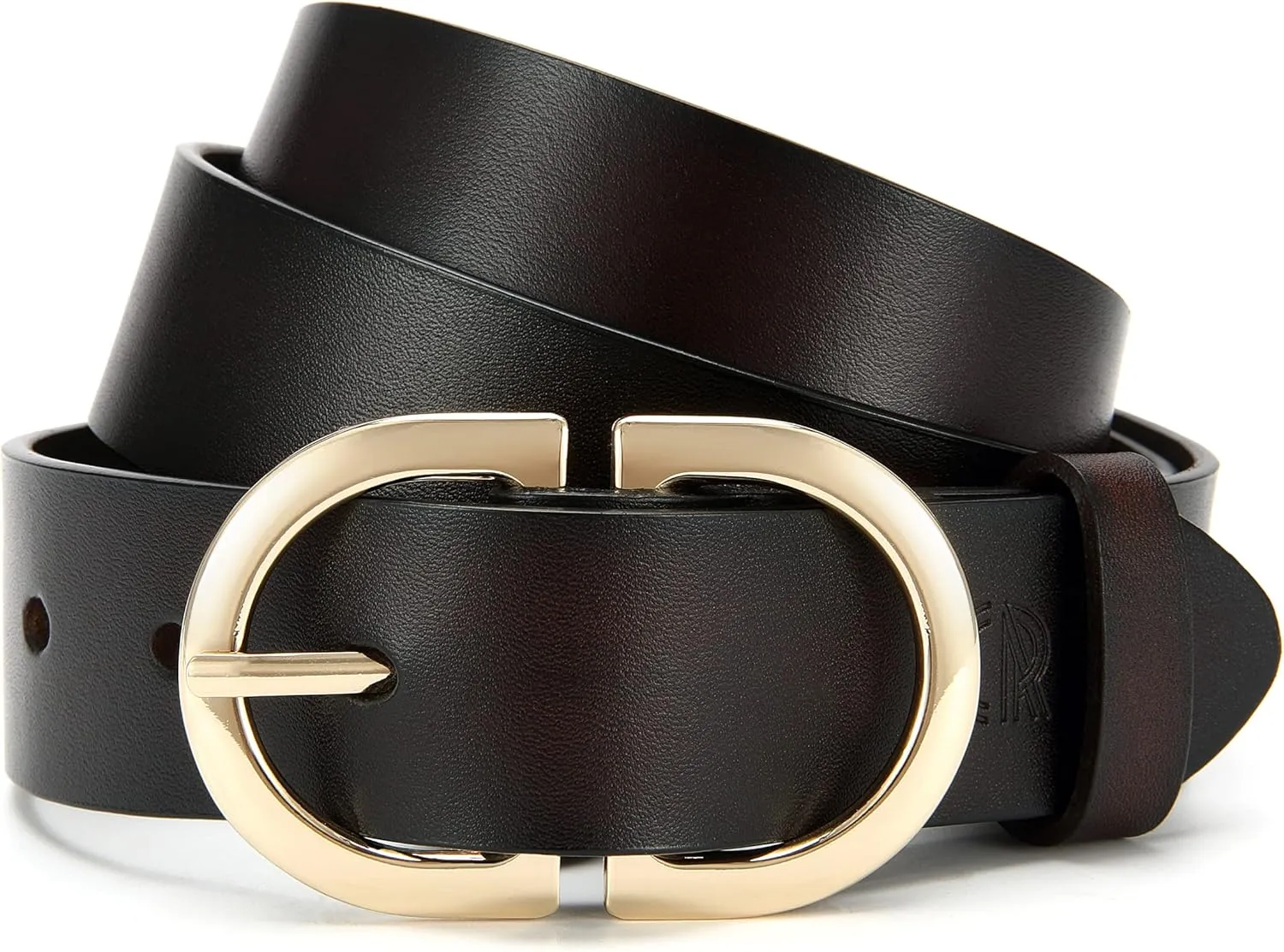 Womens Leather Belts for Jeans Pants - CR 1.3" Width Casual Ladies Belt - Fashion Center Bar Gold Buckle
